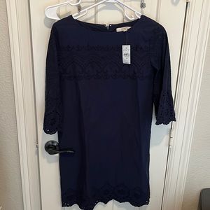 Loft Navy eyelet dress size XS NWT.